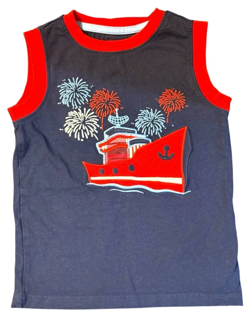 Gymboree Toddler Boys 4T Navy Boat Fireworks Tank Top Patriotic Summer Shirt